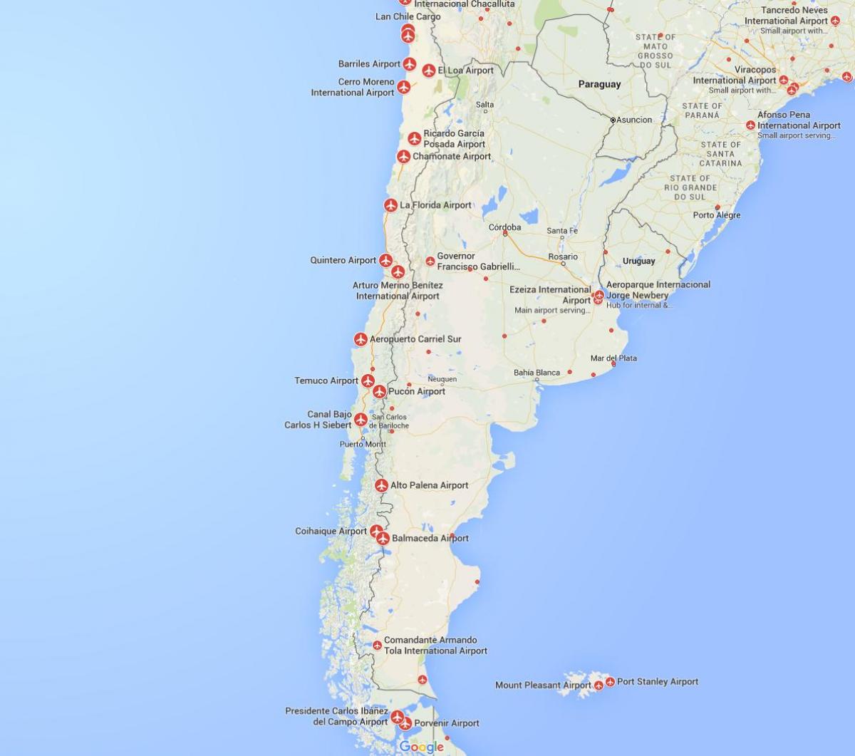 mappa degli aeroporti Cile