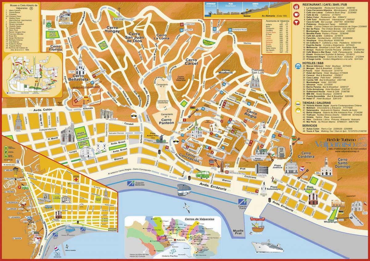 mappa della città di valparaiso, Cile