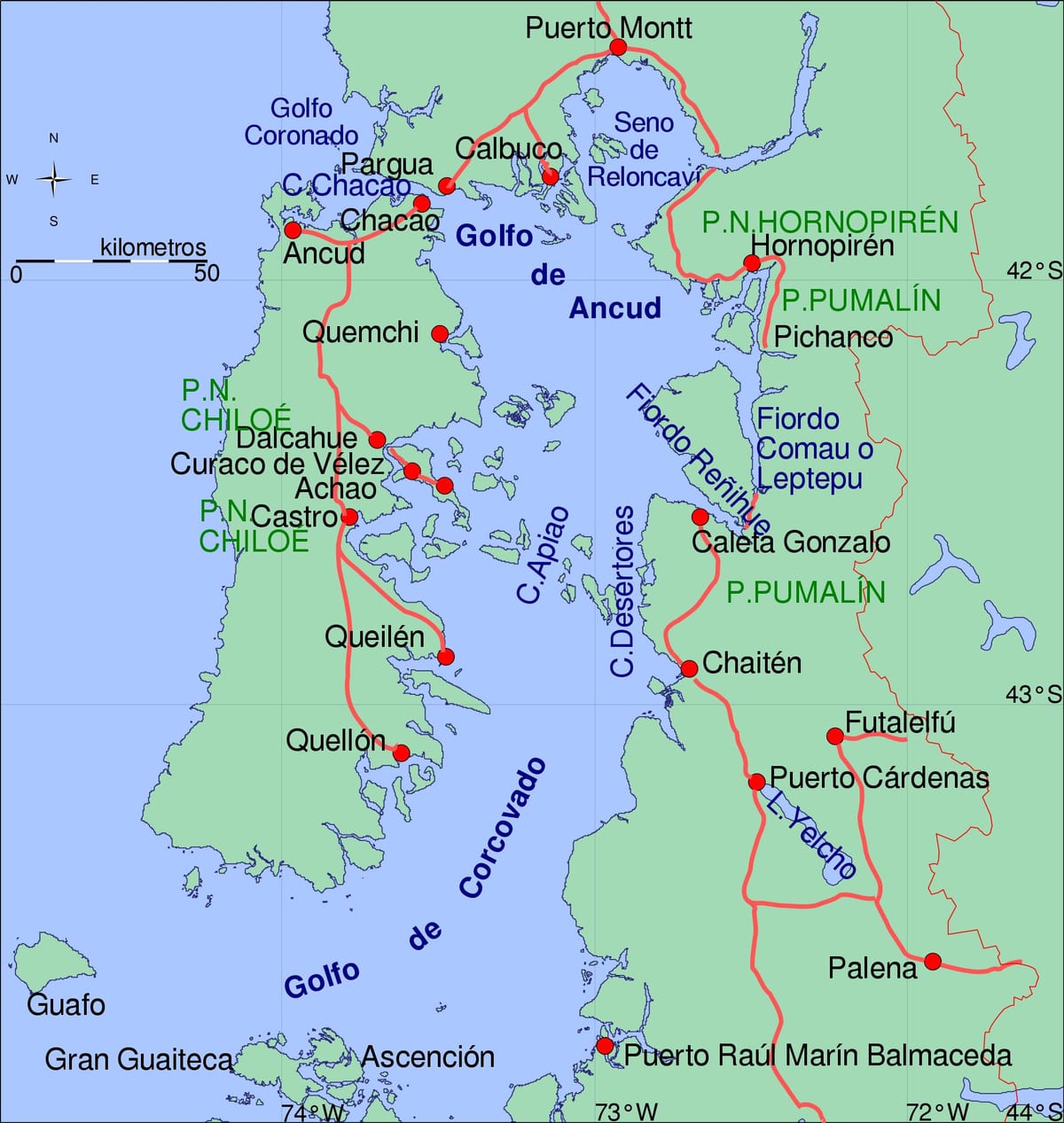 Mappa di chiloe Cile