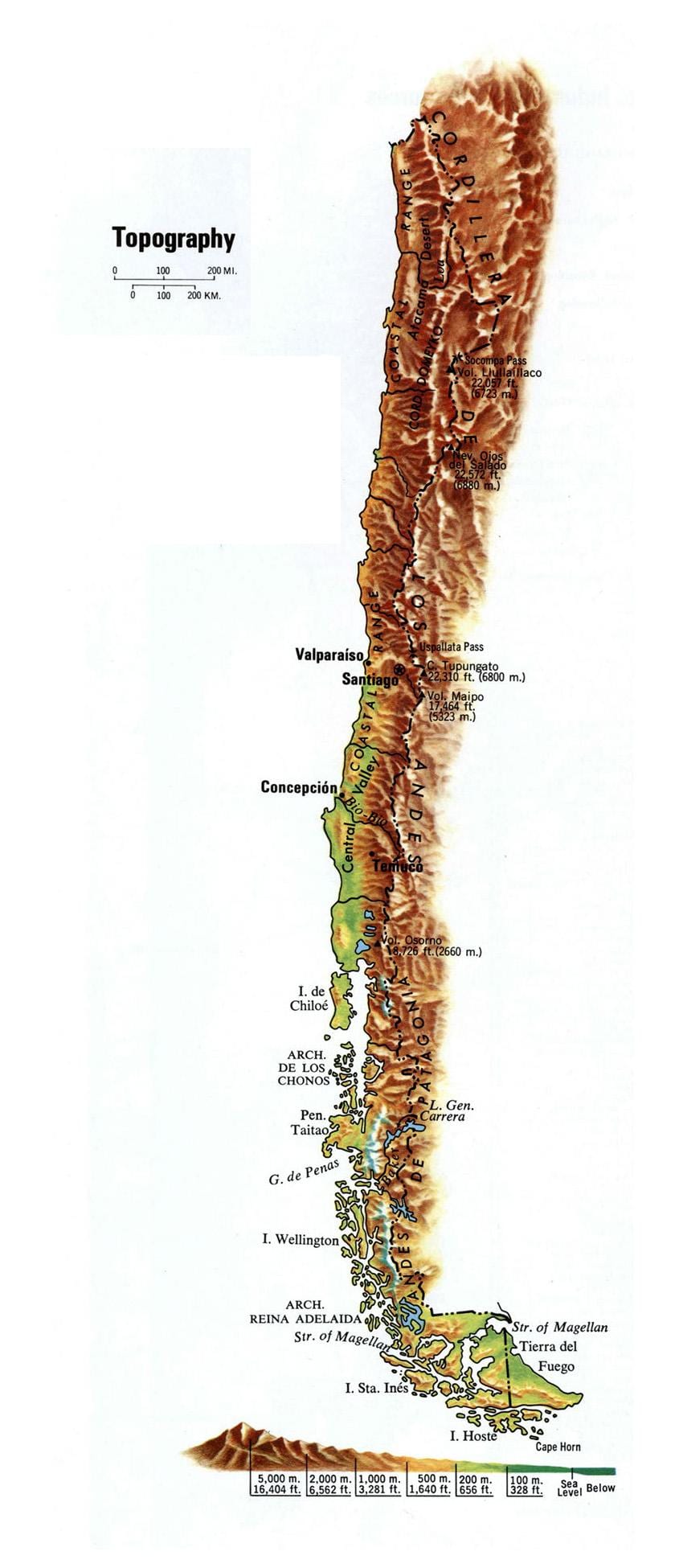 Cile elevazione mappa