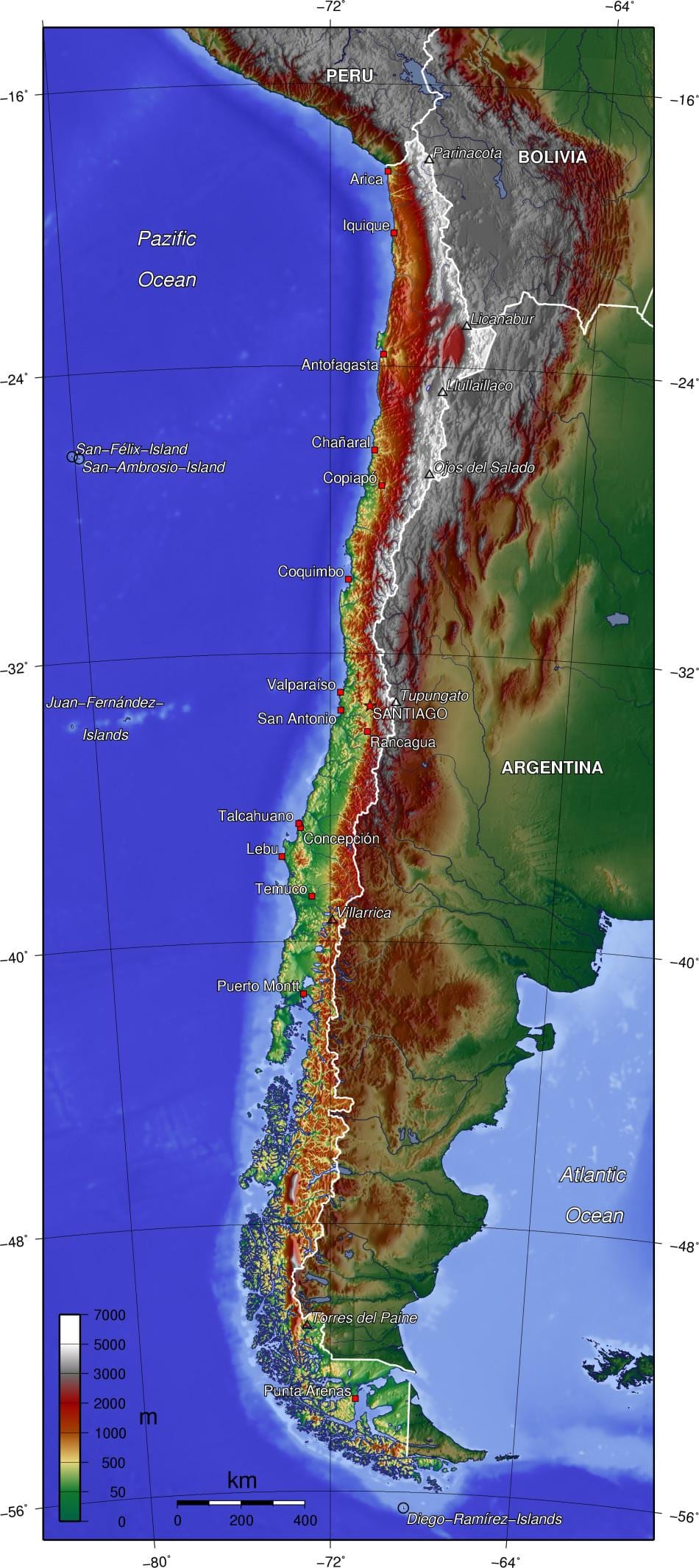 montagne del Cile mappa