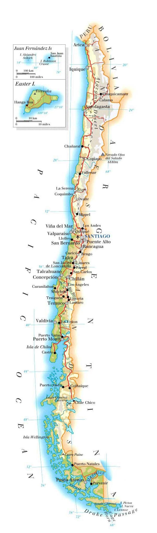 Mappa del Cile parchi nazionali 