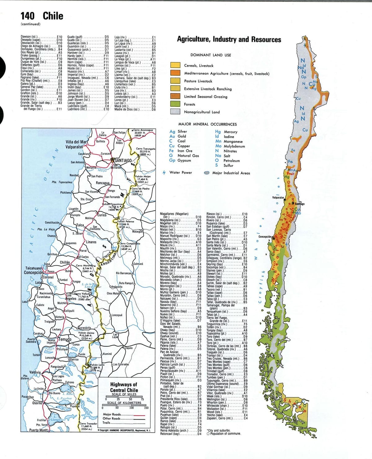 Mappa del Cile risorse naturali