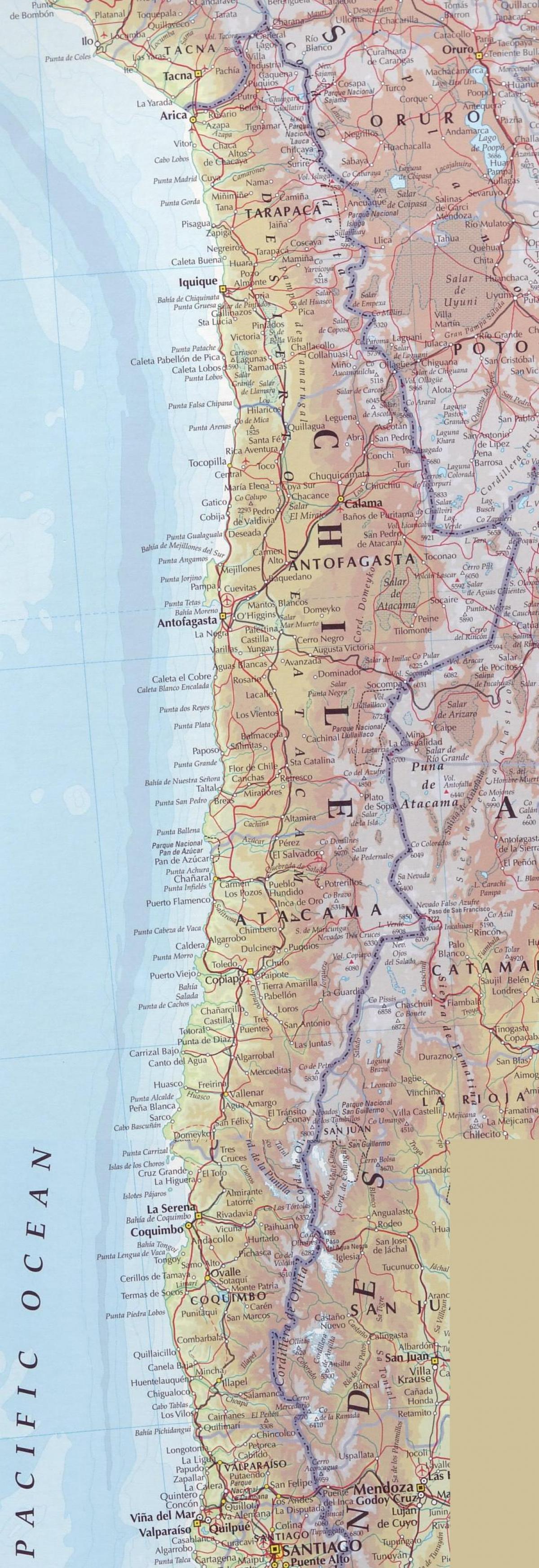 Mappa del Cile strada 