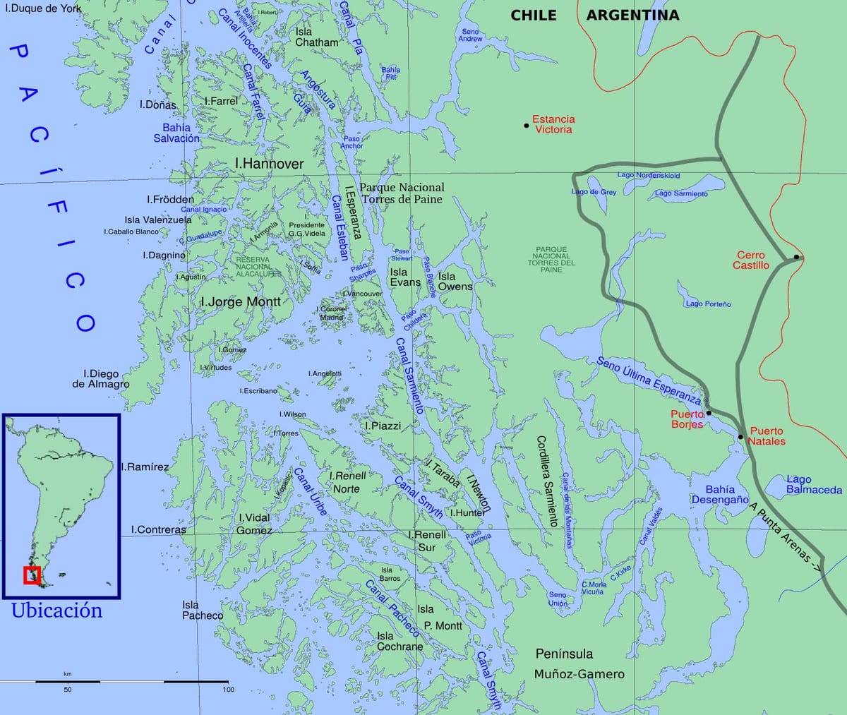 La mappa dei ghiacciai Cileni