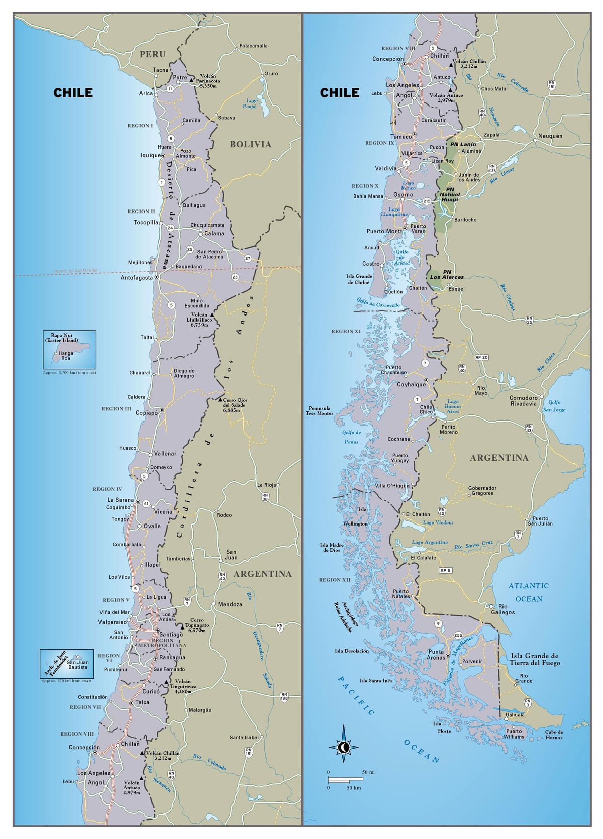 Mappa del Cile di viaggio