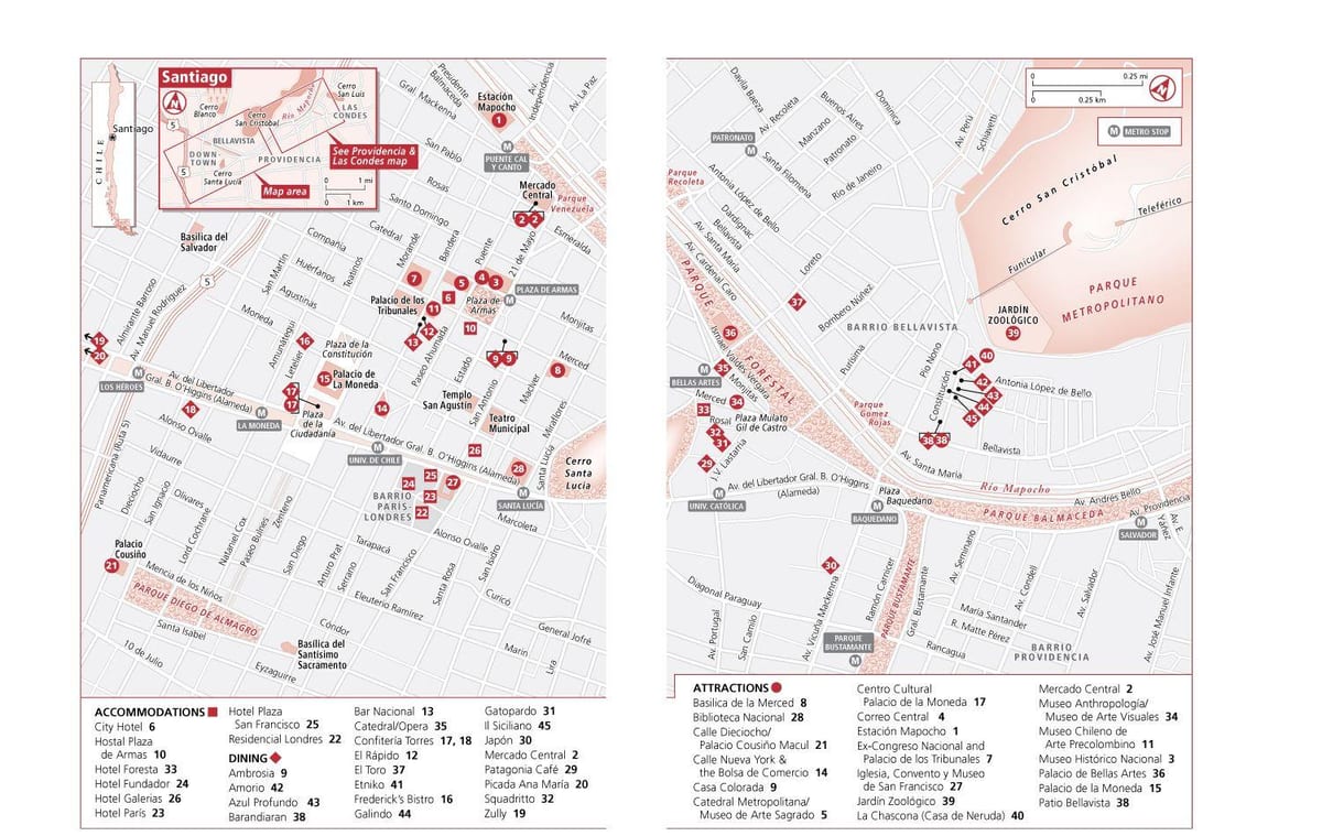 centro di santiago del Cile mappa