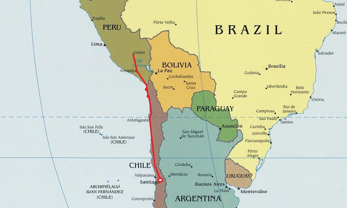 Mappa della zona nord del Cile