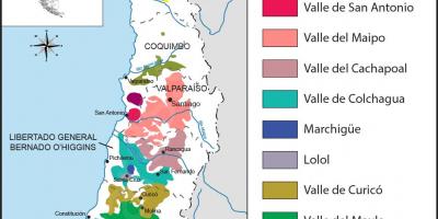 Mappa del Cile regioni del vino 